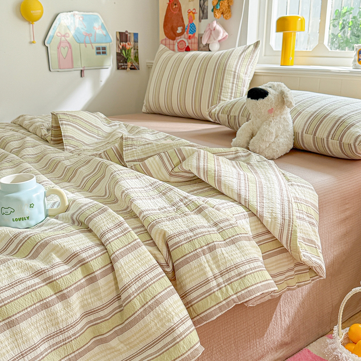 91家纺网 家纺一手货源 找家纺 N先生+V 13814689556 发大图/买家秀 2026新款A类无印风双层纱夏被夏凉被空调被 栖然-绿（夏被）