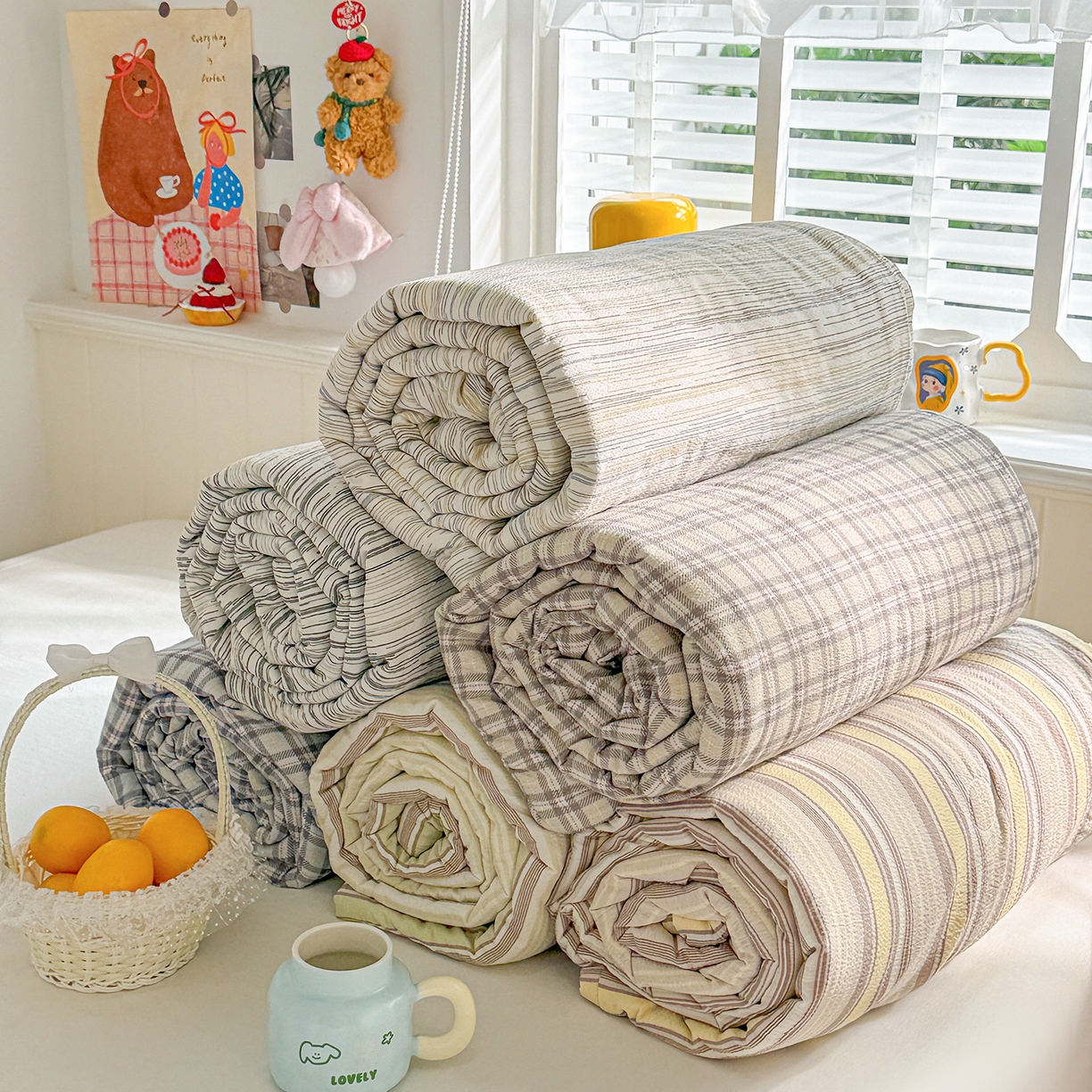 N先生+V 13814689556 发大图/买家秀 2026新款A类无印风双层纱夏被夏凉被空调被 组合图（仅供展示不可下单）