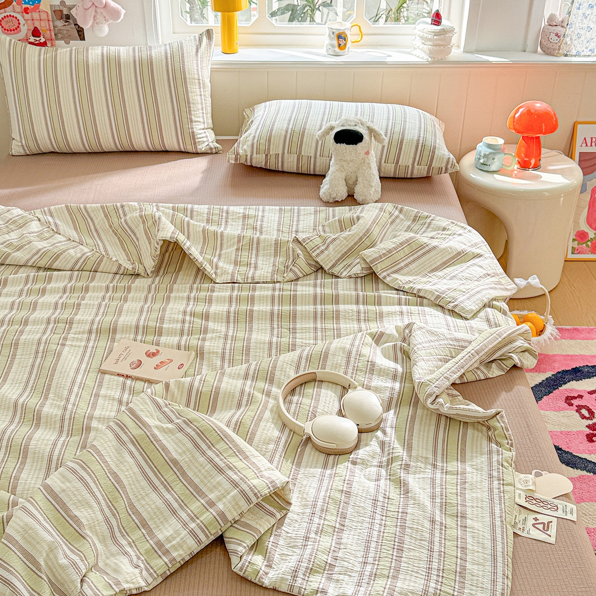 91家纺网 家纺一手货源 找家纺 N先生+V 13814689556 发大图/买家秀 2026新款A类无印风双层纱夏被夏凉被空调被 栖然-绿（夏被）