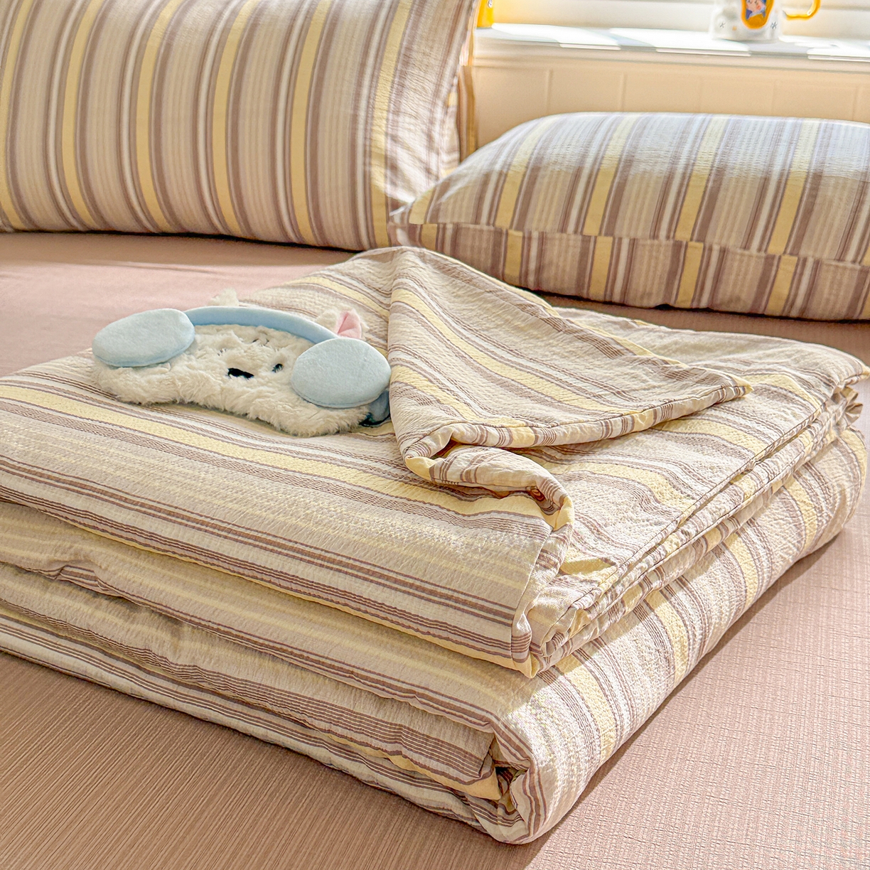 91家纺网 家纺一手货源 找家纺 N先生+V 13814689556 发大图/买家秀 2026新款A类无印风双层纱夏被夏凉被空调被 栖然-黄（夏被）