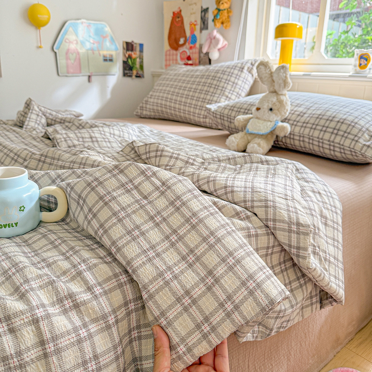 91家纺网 家纺一手货源 找家纺 N先生+V 13814689556 发大图/买家秀 2026新款A类无印风双层纱夏被夏凉被空调被 知禾-咖（夏被）