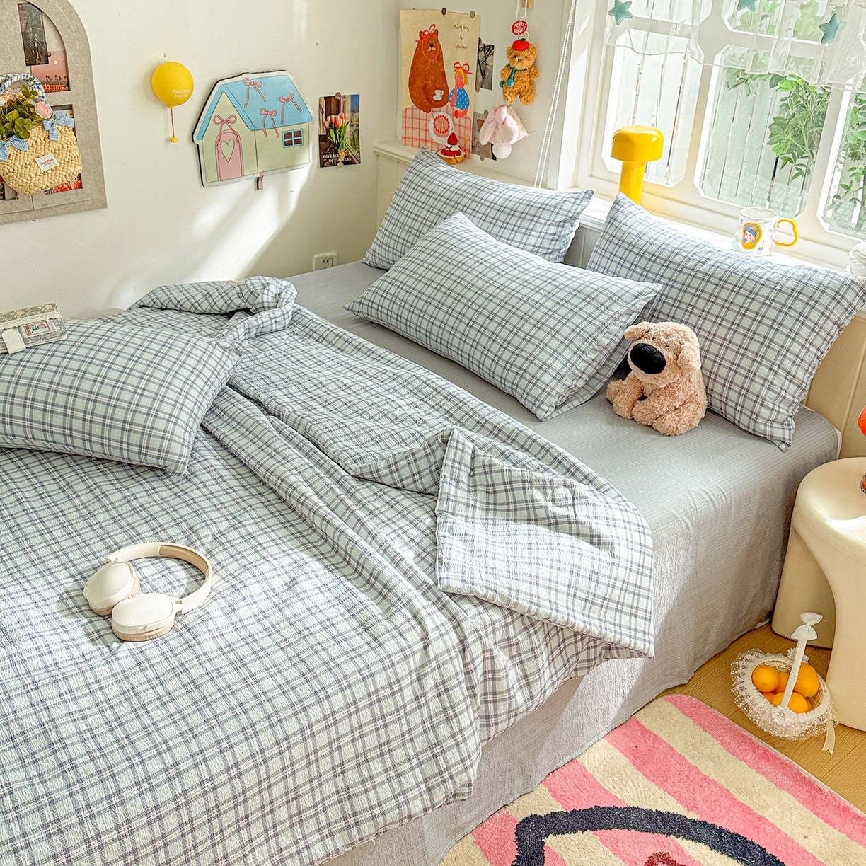 91家纺网 家纺一手货源 找家纺 N先生+V 13814689556 发大图/买家秀 2026新款A类无印风双层纱夏被夏凉被空调被 知禾-蓝（夏被）