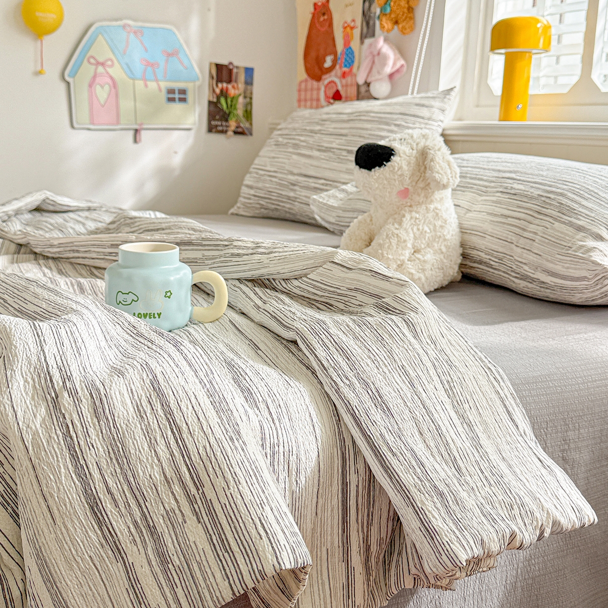 91家纺网 家纺一手货源 找家纺 N先生+V 13814689556 发大图/买家秀 2026新款A类无印风双层纱夏被夏凉被空调被 简兮-灰(夏被）