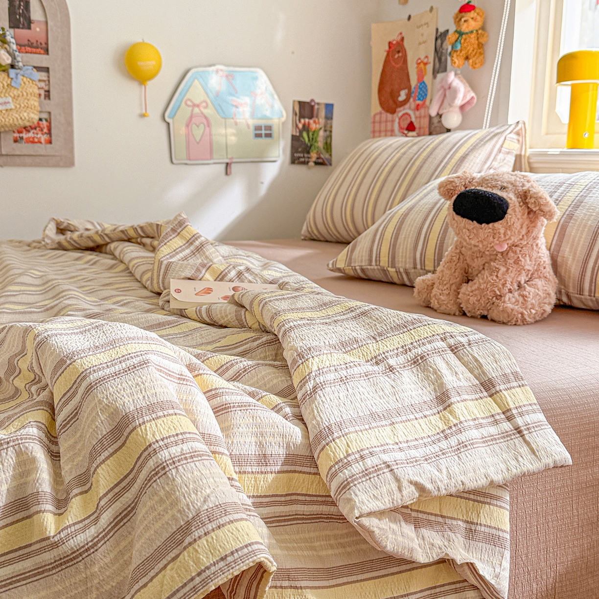 91家纺网 家纺一手货源 找家纺 N先生+V 13814689556 发大图/买家秀 2026新款A类无印风双层纱夏被夏凉被空调被 栖然-黄（夏被）