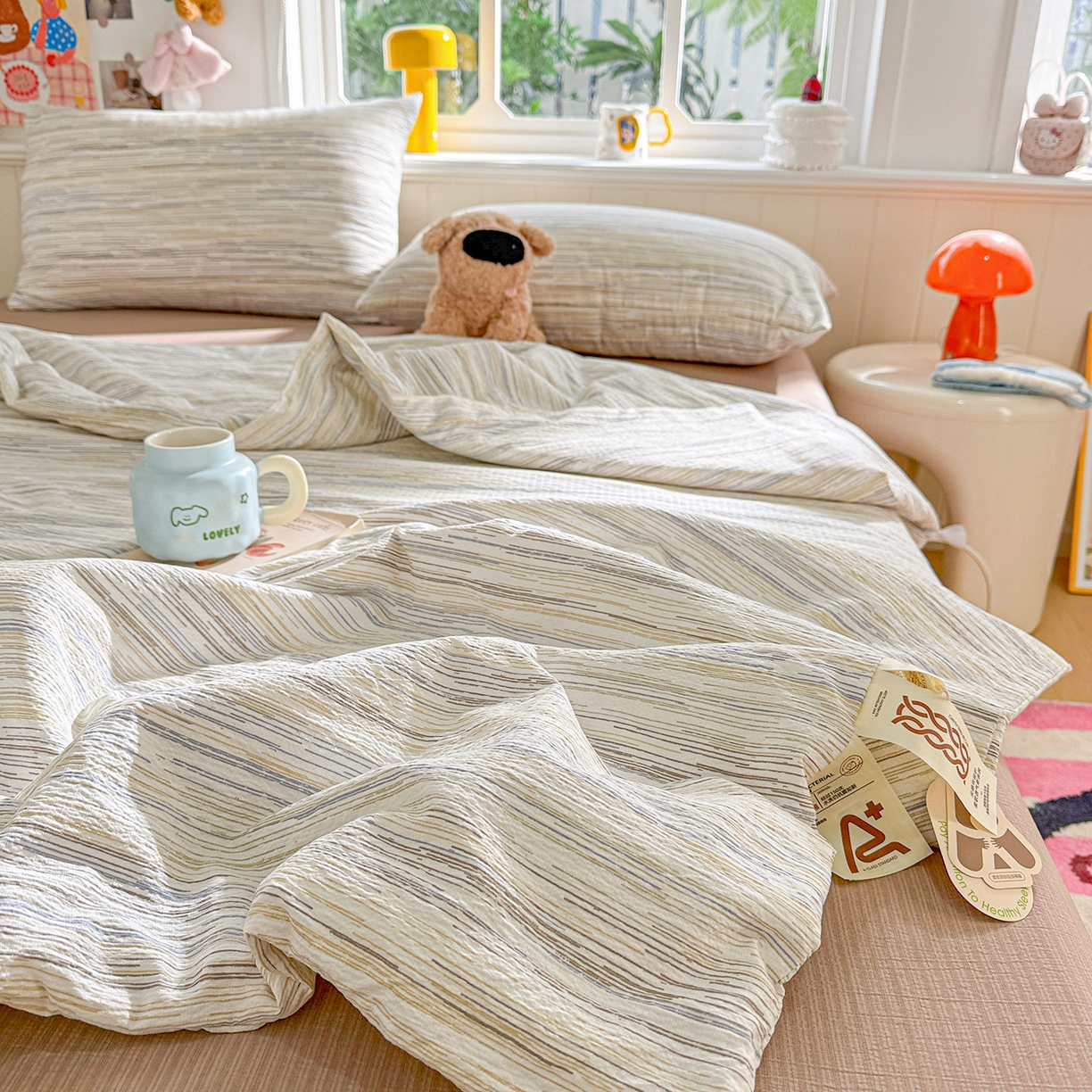 91家纺网 家纺一手货源 找家纺 N先生+V 13814689556 发大图/买家秀 2026新款A类无印风双层纱夏被夏凉被空调被 简兮-咖（夏被）