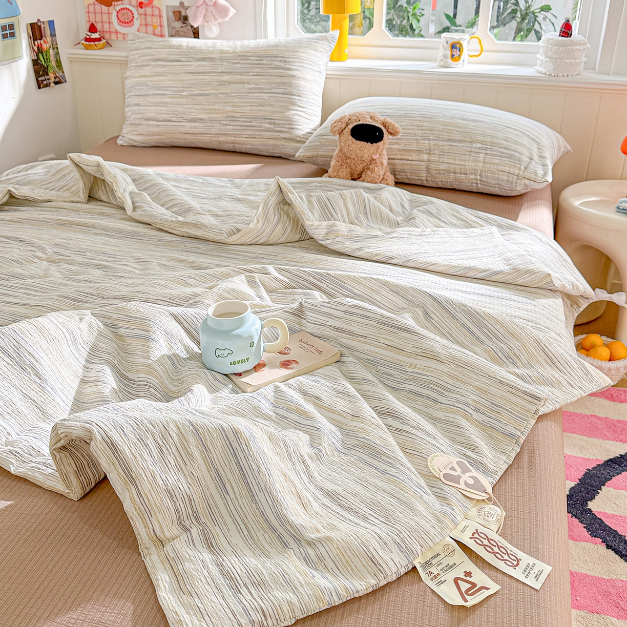 91家纺网 家纺一手货源 找家纺 （总）N先生+V 13814689556 发大图/买家秀 2026新款A类无印风双层纱夏被夏凉被空调被