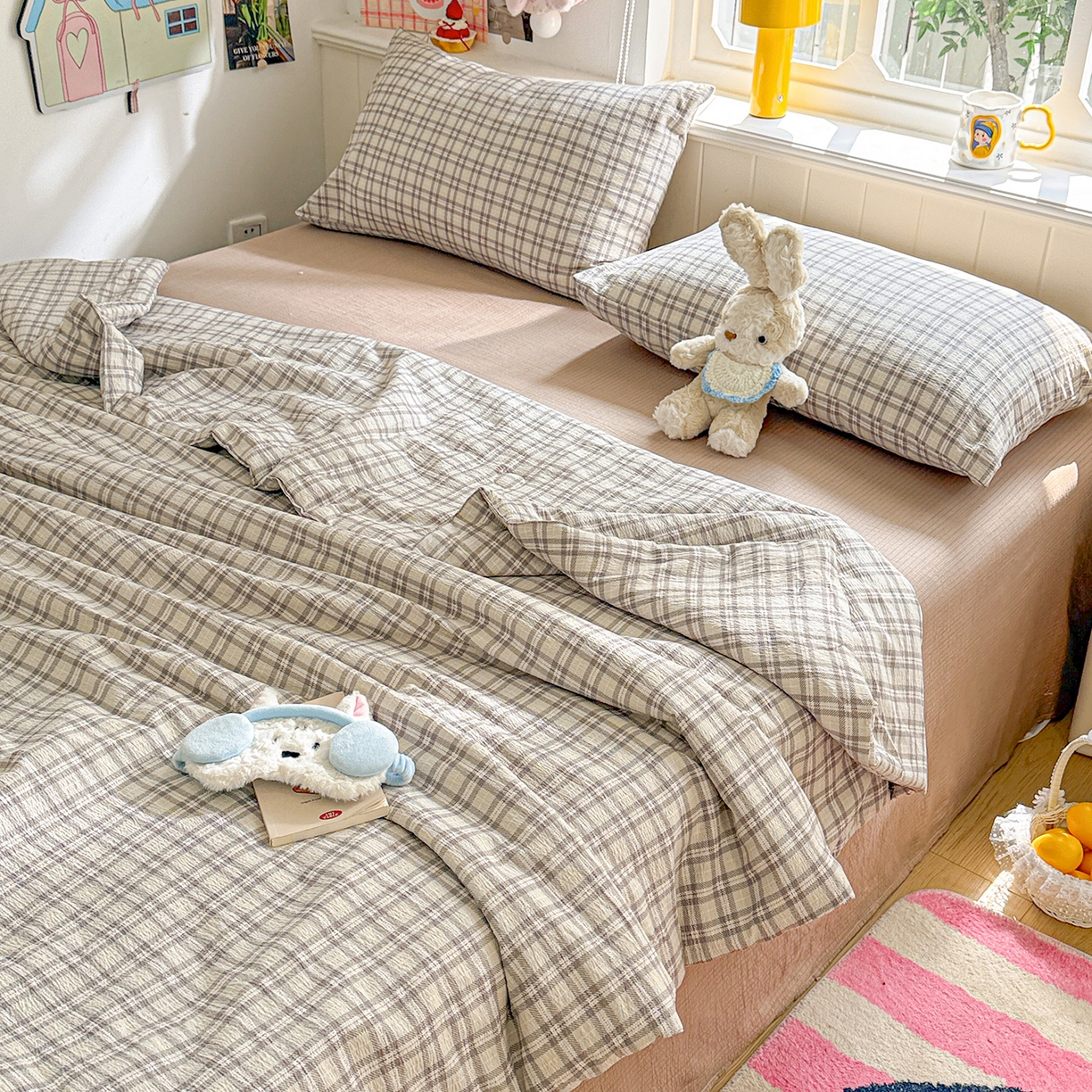 91家纺网 家纺一手货源 找家纺 N先生+V 13814689556 发大图/买家秀 2026新款A类无印风双层纱夏被夏凉被空调被 知禾-咖（夏被）