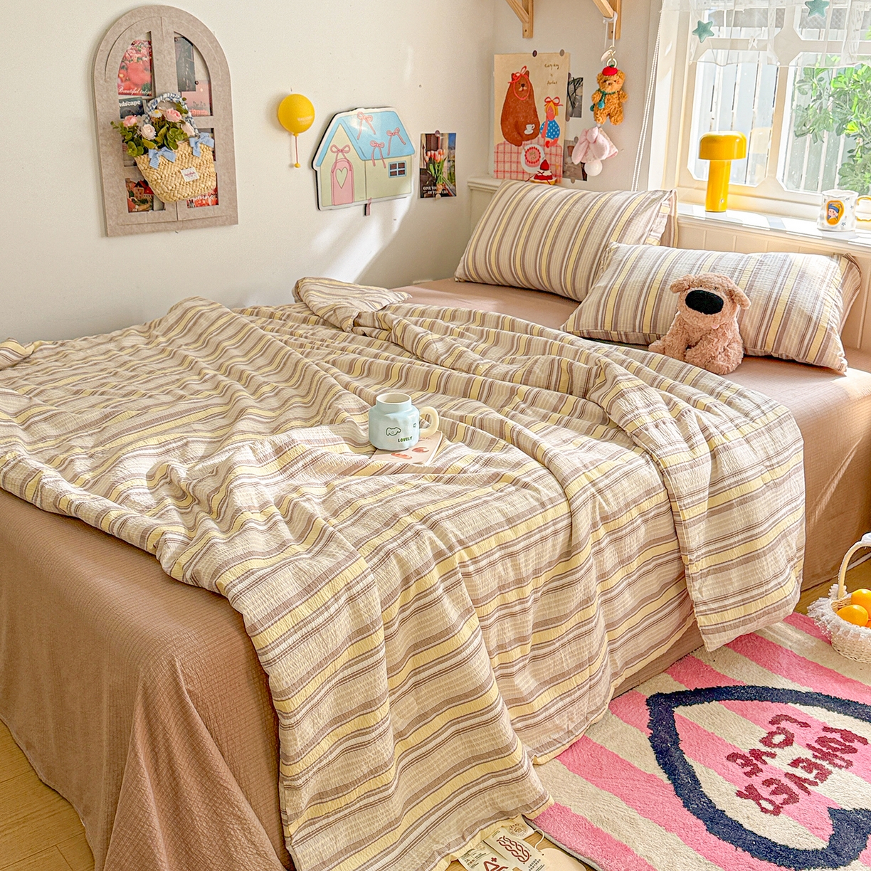 91家纺网 家纺一手货源 找家纺 N先生+V 13814689556 发大图/买家秀 2026新款A类无印风双层纱夏被夏凉被空调被 栖然-黄（夏被）