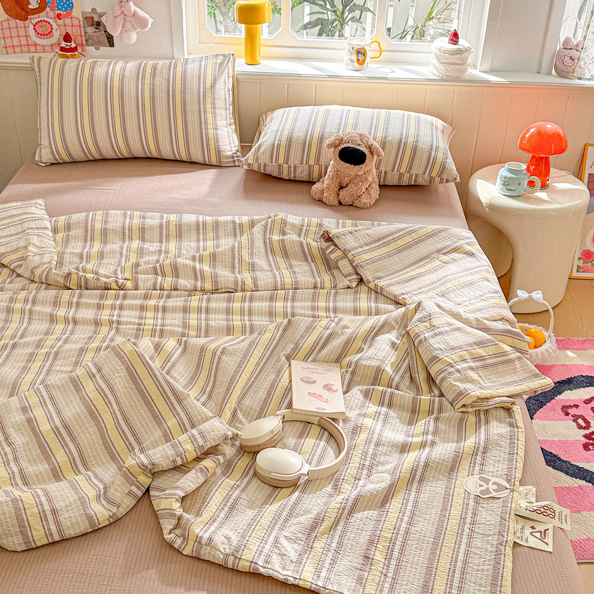 91家纺网 家纺一手货源 找家纺 N先生+V 13814689556 发大图/买家秀 2026新款A类无印风双层纱夏被夏凉被空调被 栖然-黄（夏被）