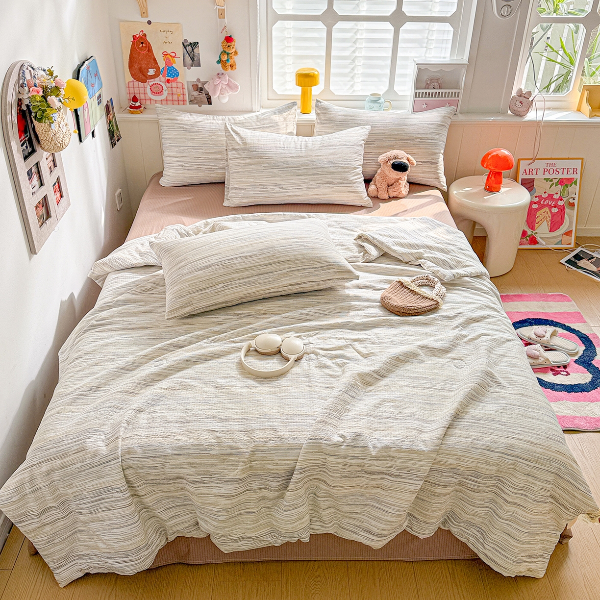 91家纺网 家纺一手货源 找家纺 N先生+V 13814689556 发大图/买家秀 2026新款A类无印风双层纱夏被夏凉被空调被 简兮-咖（夏被）