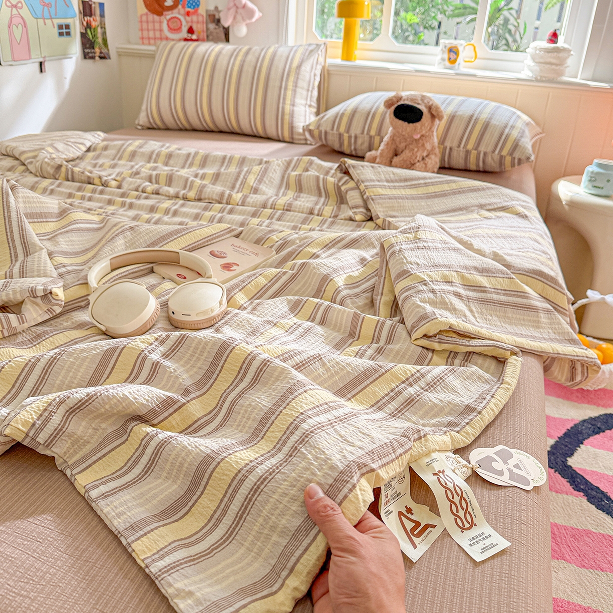 91家纺网 家纺一手货源 找家纺 （总）N先生+V 13814689556 发大图/买家秀 2026新款A类无印风双层纱夏被夏凉被空调被