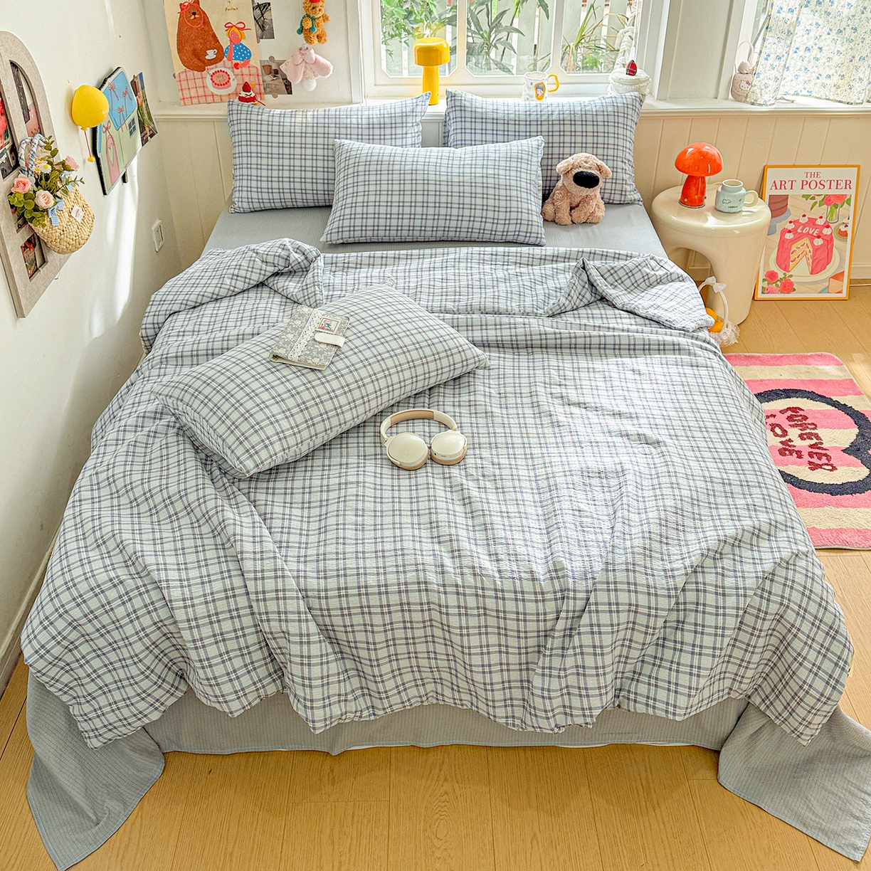 91家纺网 家纺一手货源 找家纺 N先生+V 13814689556 发大图/买家秀 2026新款A类无印风双层纱夏被夏凉被空调被 知禾-蓝（夏被）