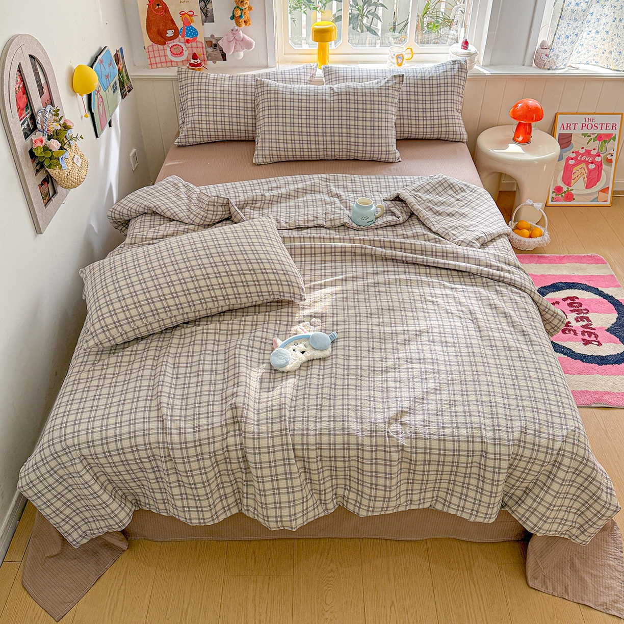 91家纺网 家纺一手货源 找家纺 N先生+V 13814689556 发大图/买家秀 2026新款A类无印风双层纱夏被夏凉被空调被 知禾-咖（夏被）