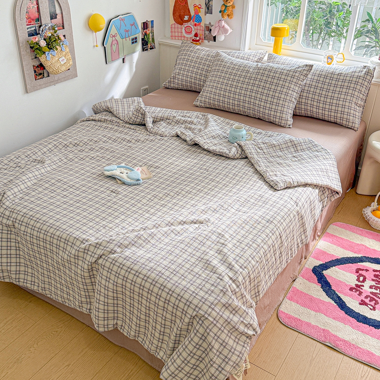 91家纺网 家纺一手货源 找家纺 N先生+V 13814689556 发大图/买家秀 2026新款A类无印风双层纱夏被夏凉被空调被 知禾-咖（夏被）