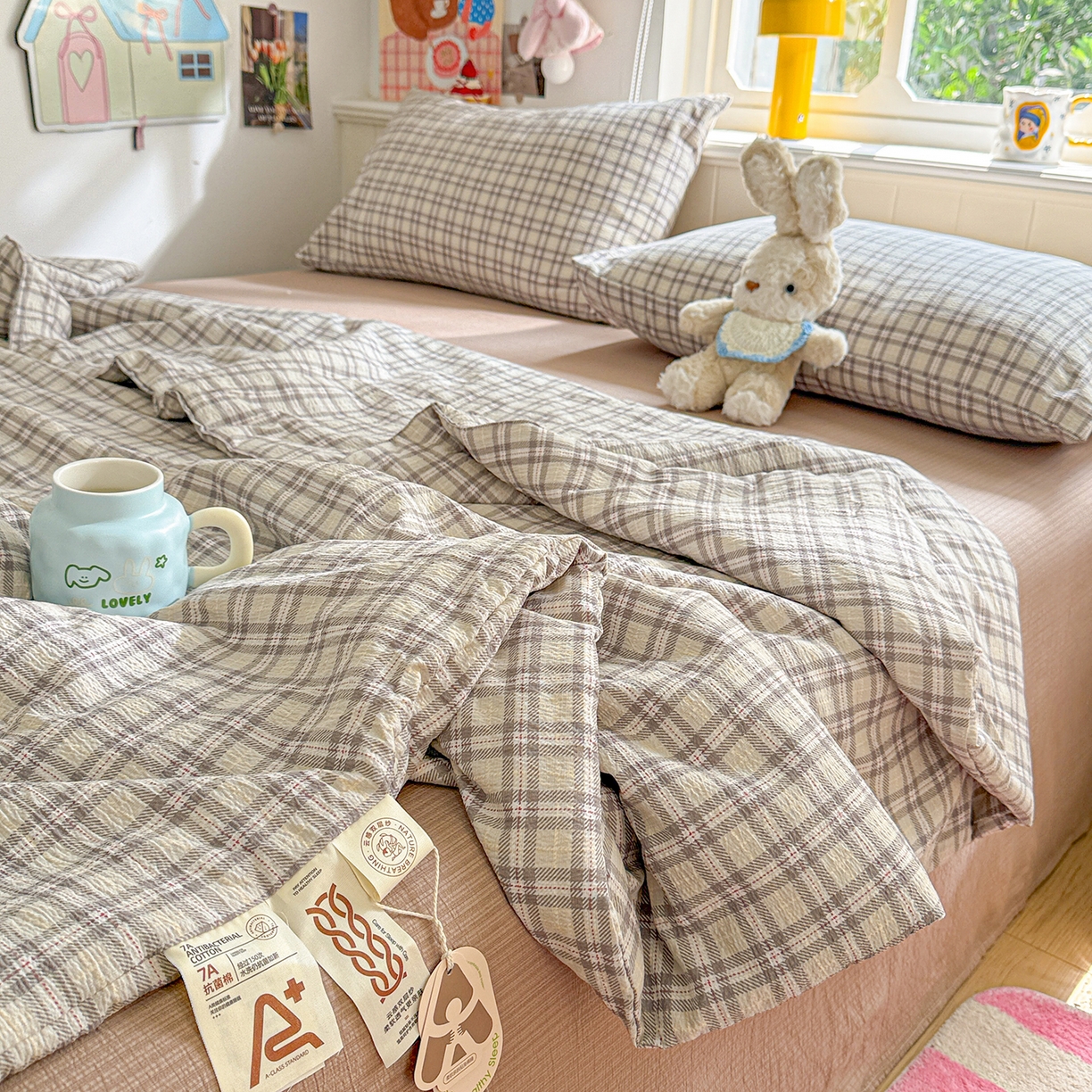 91家纺网 家纺一手货源 找家纺 N先生+V 13814689556 发大图/买家秀 2026新款A类无印风双层纱夏被夏凉被空调被 知禾-咖（夏被）