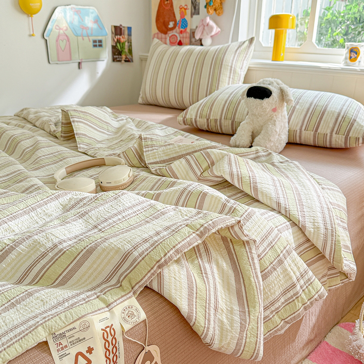 91家纺网 家纺一手货源 找家纺 N先生+V 13814689556 发大图/买家秀 2026新款A类无印风双层纱夏被夏凉被空调被 栖然-绿（夏被）