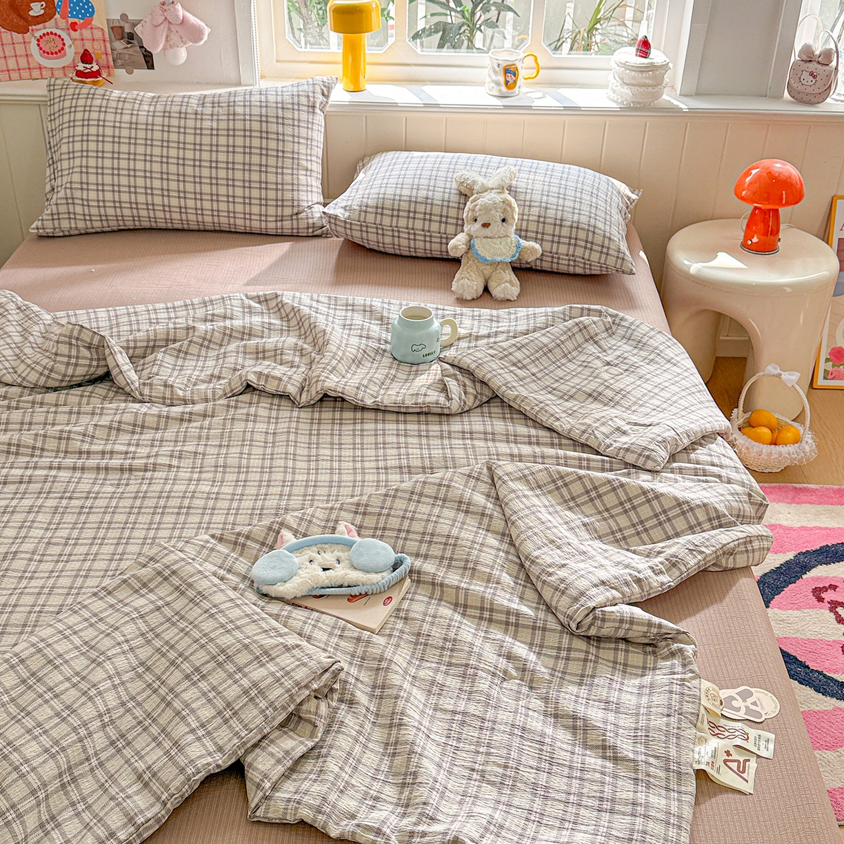 91家纺网 家纺一手货源 找家纺 N先生+V 13814689556 发大图/买家秀 2026新款A类无印风双层纱夏被夏凉被空调被 知禾-咖（夏被）