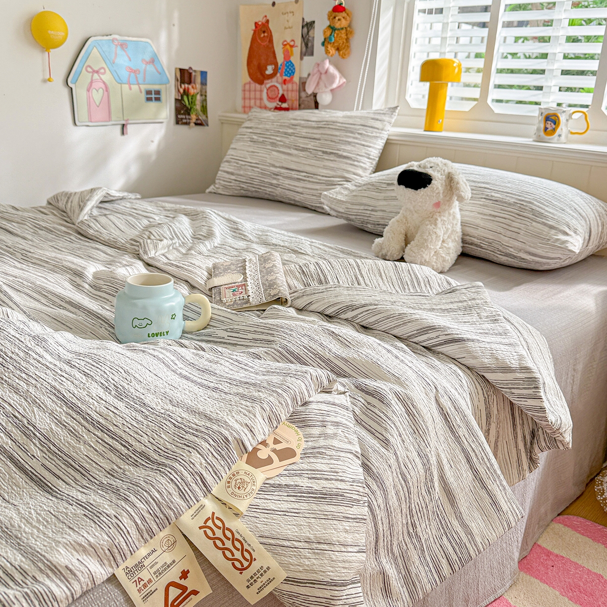 91家纺网 家纺一手货源 找家纺 N先生+V 13814689556 发大图/买家秀 2026新款A类无印风双层纱夏被夏凉被空调被 简兮-灰(夏被）