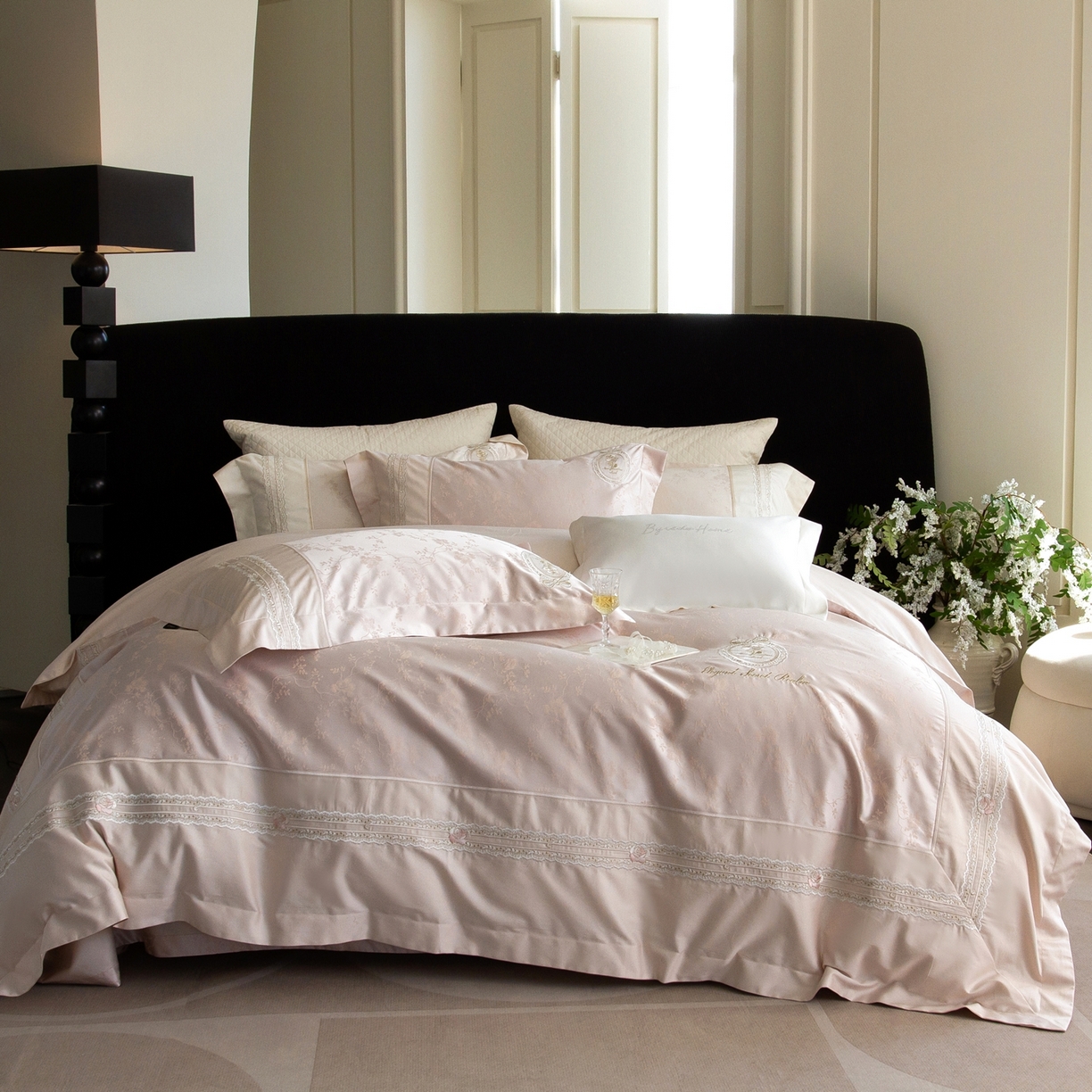 馨蕊家居 2026春夏新品100S高定高精密刺绣系列--芸蔓 芸蔓-蔷薇粉