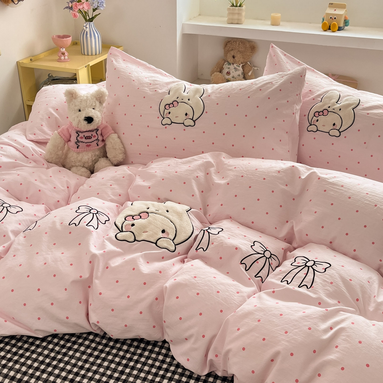 91家纺网 家纺一手货源 找家纺 （总）格真 2026新款古法水洗棉云感纱立体绣花贴布绣单品枕套被套三件套