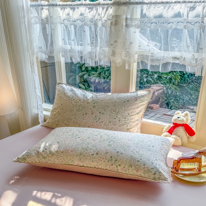 91家纺网 家纺一手货源 找家纺 宅家居 2026爆款田园风甜美小清新喷气印花纯棉四件套韩式圈圈花边40支全棉三件套 花香