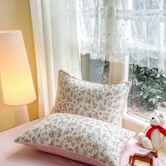 91家纺网 家纺一手货源 找家纺 宅家居 2026爆款田园风甜美小清新喷气印花纯棉四件套韩式圈圈花边40支全棉三件套 粉黛