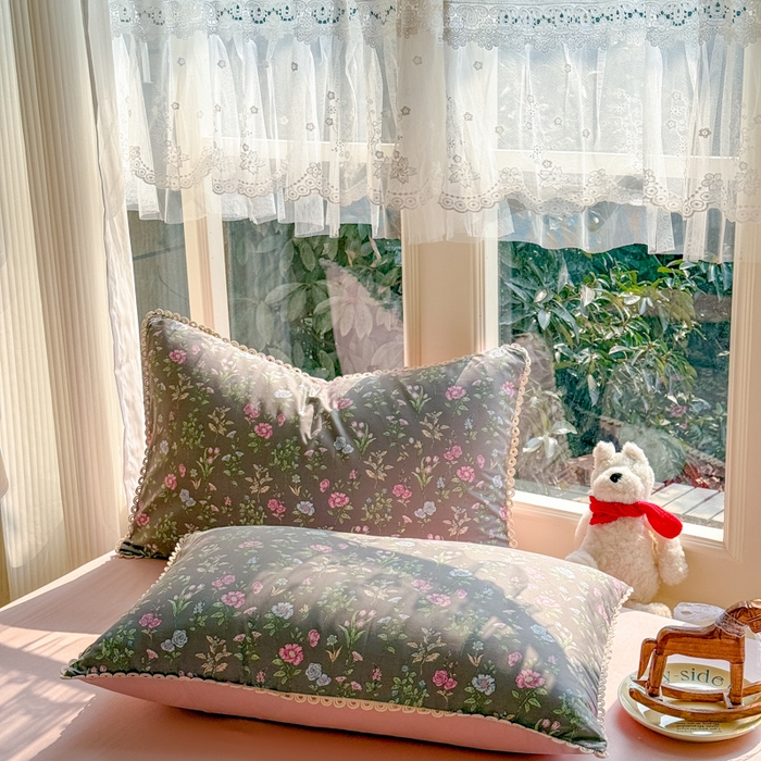 91家纺网 家纺一手货源 找家纺 宅家居 2026爆款田园风甜美小清新喷气印花纯棉四件套韩式圈圈花边40支全棉三件套 春色