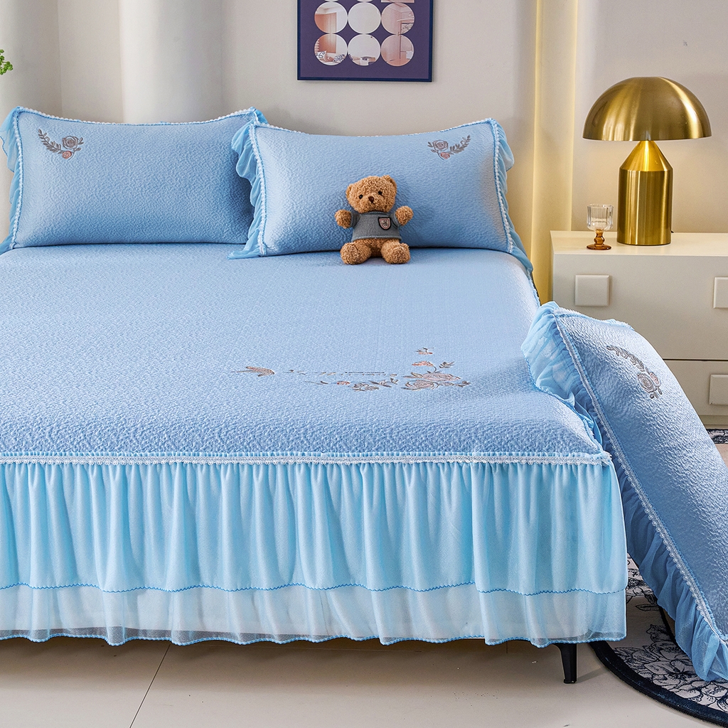 91家纺网 家纺一手货源 找家纺 （总）青雅席业 2026新款A类凉感豆豆席-床裙款-闭月羞花系列