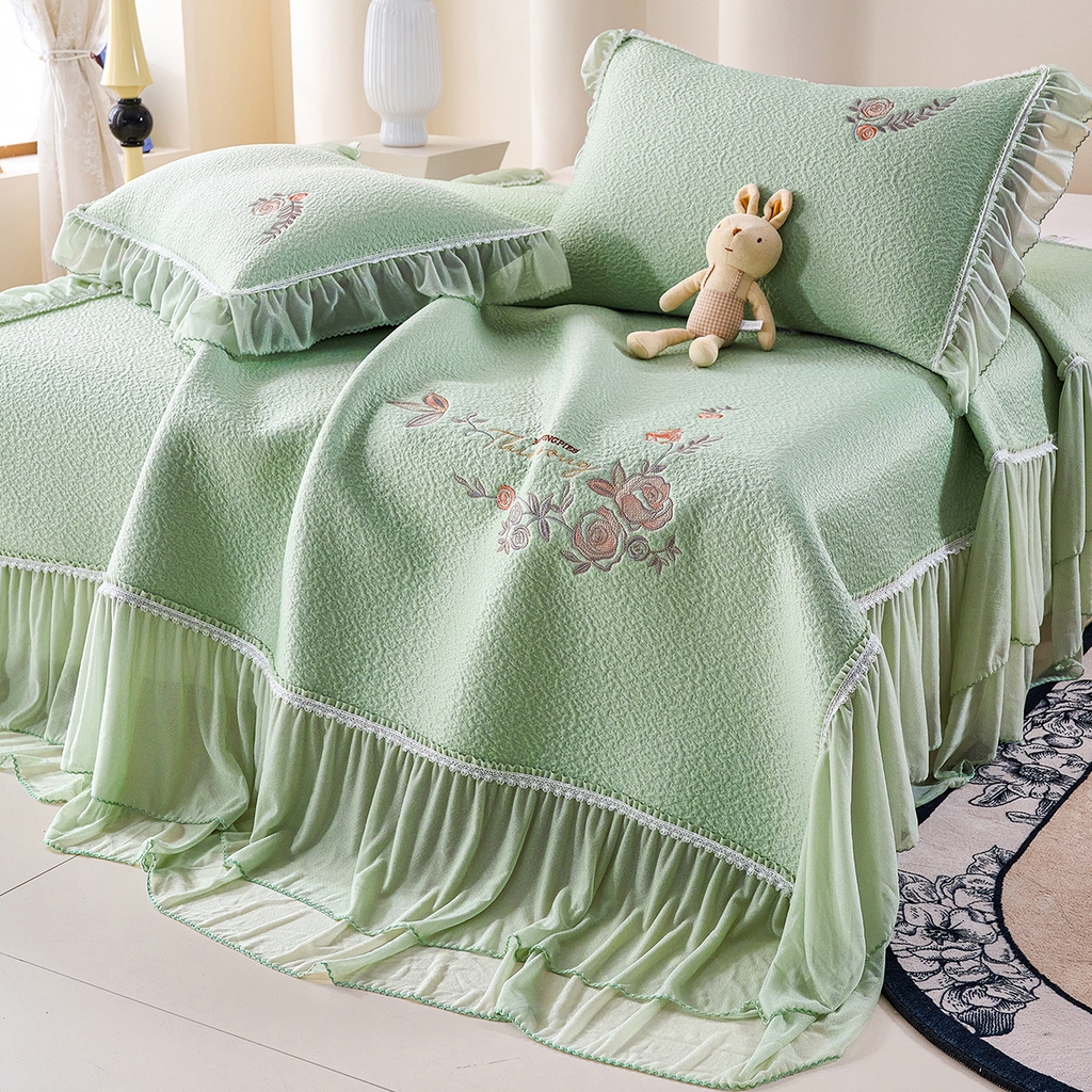 91家纺网 家纺一手货源 找家纺 青雅席业 2026新款A类凉感豆豆席-床裙款-闭月羞花系列 床裙款-闭月羞花-绿