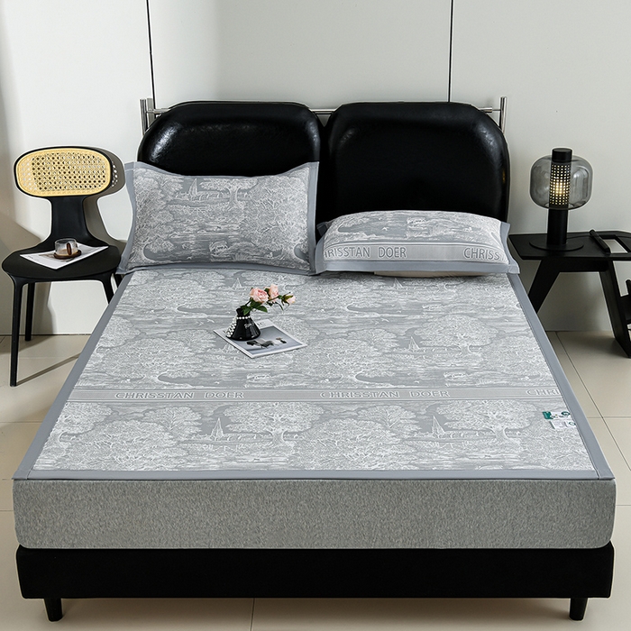 91家纺网 家纺一手货源 找家纺 薇梦蚊帐 2026新款提花宽边冰丝凉感软席 林间秘境-灰