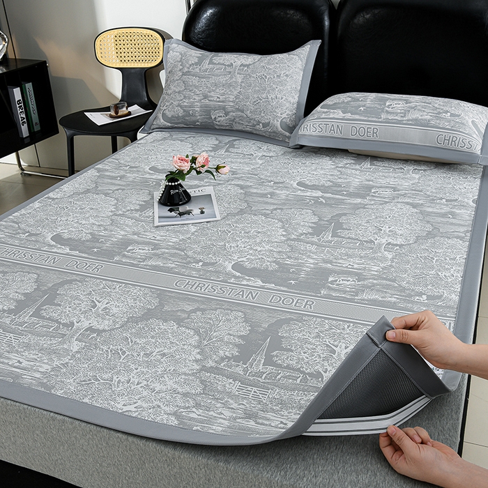 91家纺网 家纺一手货源 找家纺 薇梦蚊帐 2026新款提花宽边冰丝凉感软席 林间秘境-灰