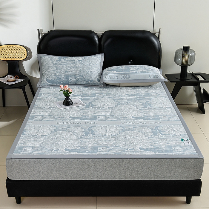 91家纺网 家纺一手货源 找家纺 薇梦蚊帐 2026新款提花宽边冰丝凉感软席 林间秘境-蓝