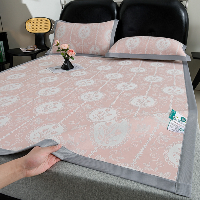 91家纺网 家纺一手货源 找家纺 薇梦蚊帐 2026新款提花宽边冰丝凉感软席 郁金香-粉