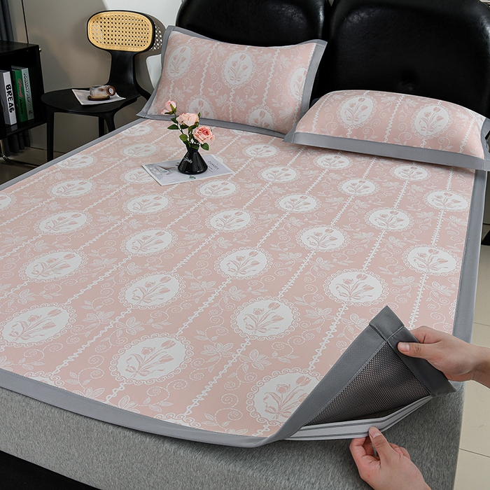 91家纺网 家纺一手货源 找家纺 薇梦蚊帐 2026新款提花宽边冰丝凉感软席 郁金香-粉