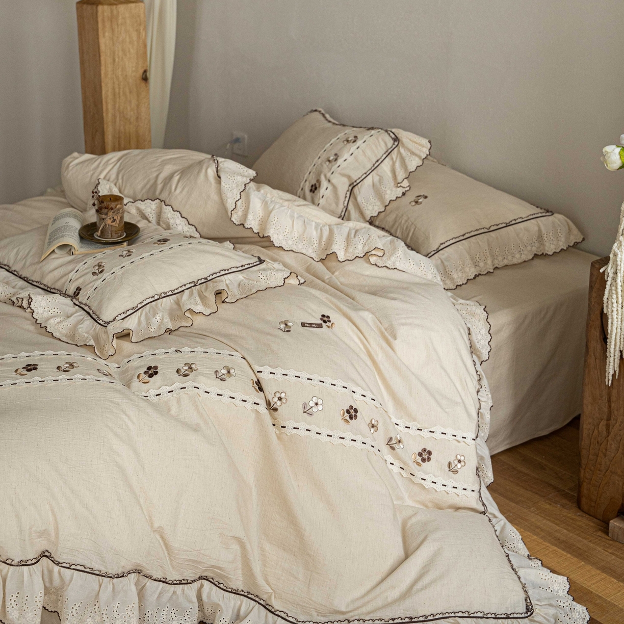 91家纺网 家纺一手货源 找家纺 （总）满座家居 2026春夏新款竹节棉麻特种绣花四件套法式复古四件套（会员-20，控价不低于389)