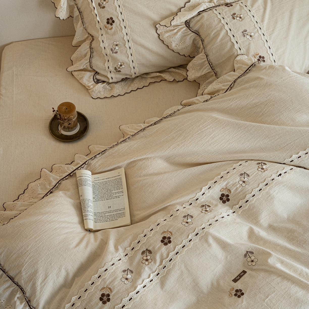 91家纺网 家纺一手货源 找家纺 （总）满座家居 2026春夏新款竹节棉麻特种绣花四件套法式复古四件套（会员-20，控价不低于389)