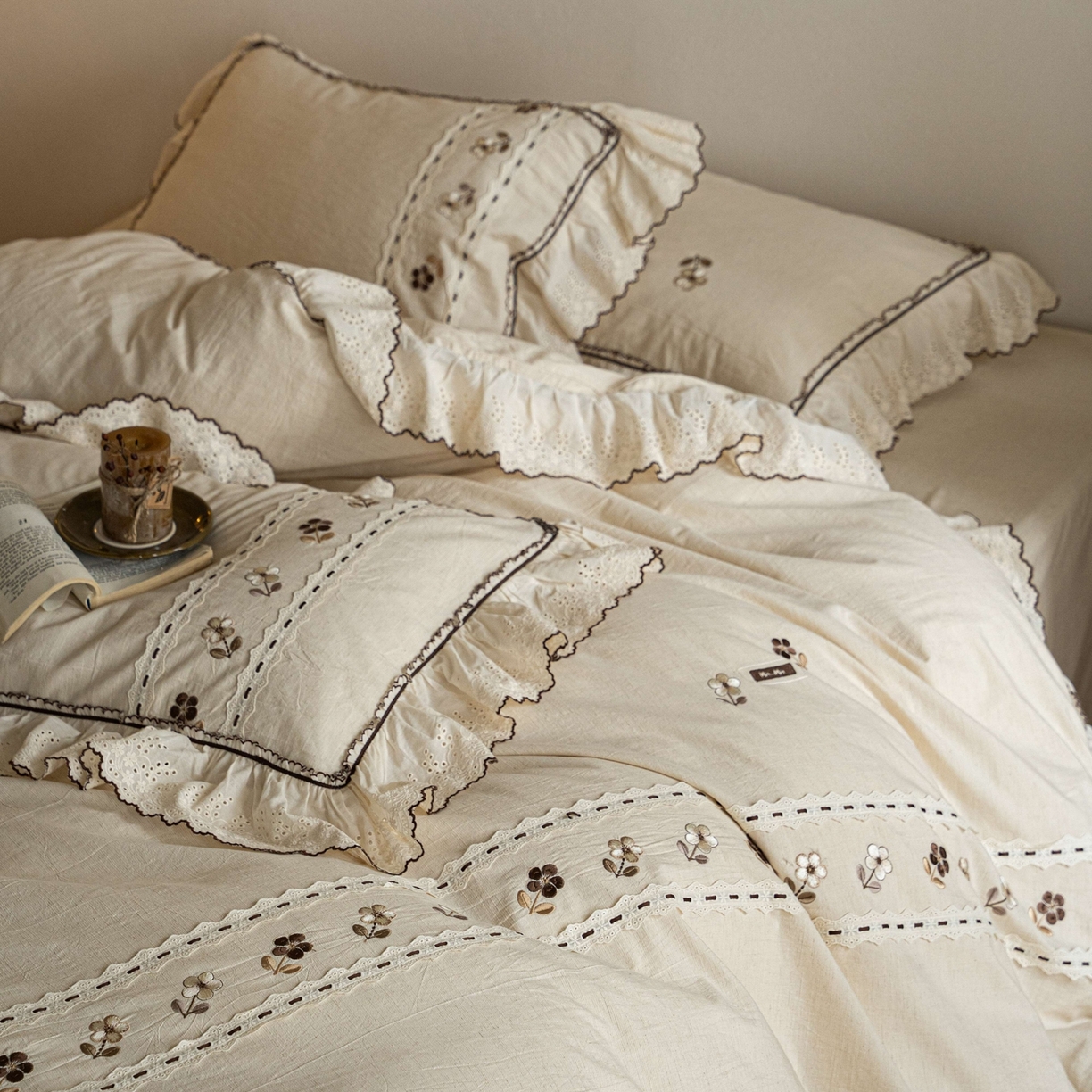 91家纺网 家纺一手货源 找家纺 （总）满座家居 2026春夏新款竹节棉麻特种绣花四件套法式复古四件套（会员-20，控价不低于389)