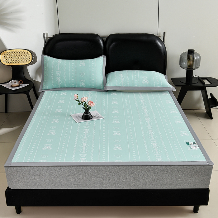 91家纺网 家纺一手货源 找家纺 薇梦蚊帐 2026新款提花宽边冰丝凉感软席 可爱熊-绿