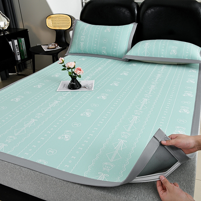 91家纺网 家纺一手货源 找家纺 薇梦蚊帐 2026新款提花宽边冰丝凉感软席 可爱熊-绿