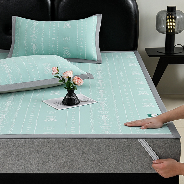 91家纺网 家纺一手货源 找家纺 薇梦蚊帐 2026新款提花宽边冰丝凉感软席 可爱熊-绿