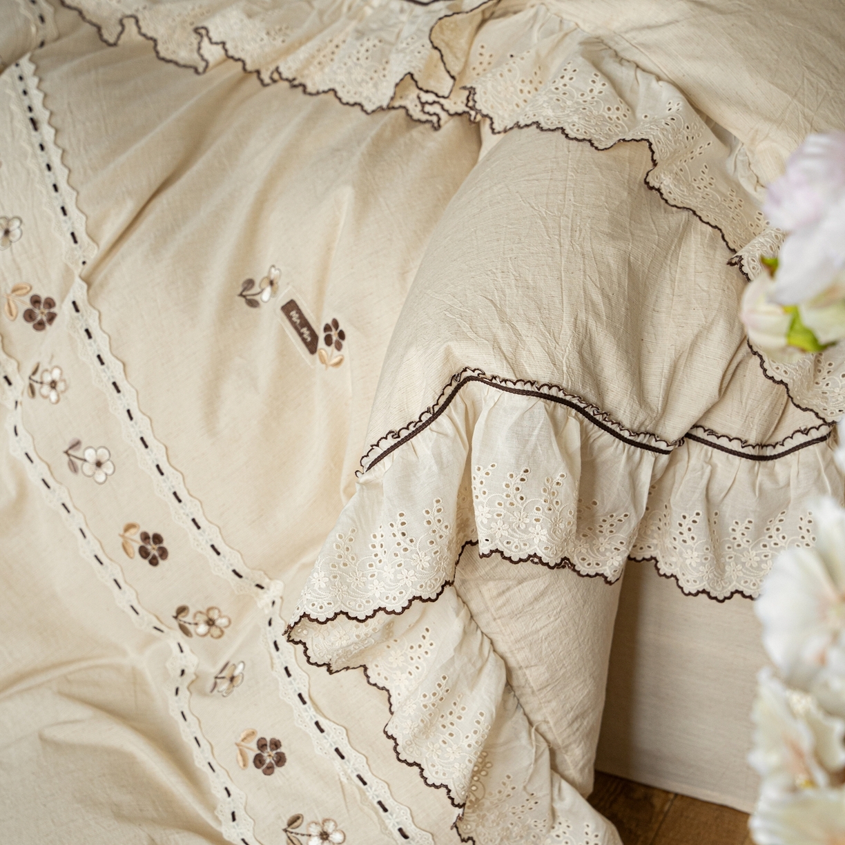 91家纺网 家纺一手货源 找家纺 （总）满座家居 2026春夏新款竹节棉麻特种绣花四件套法式复古四件套（会员-20，控价不低于389)