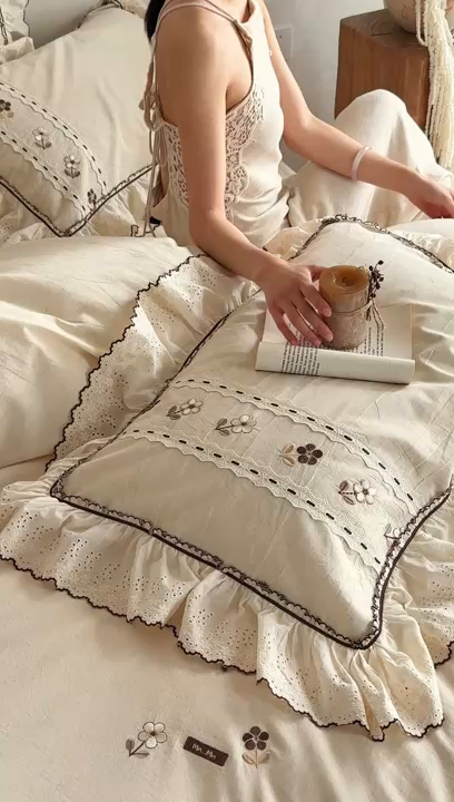 91家纺网 家纺一手货源 找家纺 （总）满座家居 2026春夏新款竹节棉麻特种绣花四件套法式复古四件套（会员-20，控价不低于389)