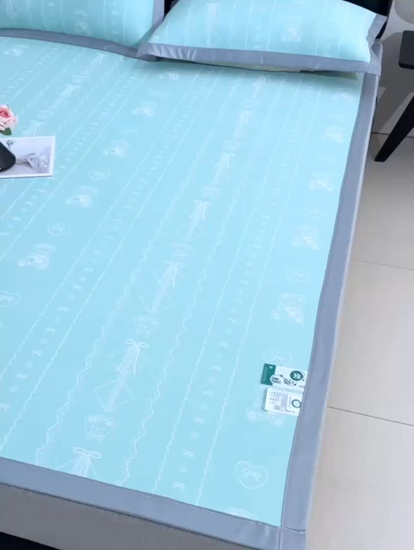 91家纺网 家纺一手货源 找家纺 薇梦蚊帐 2026新款提花宽边冰丝凉感软席 可爱熊-绿