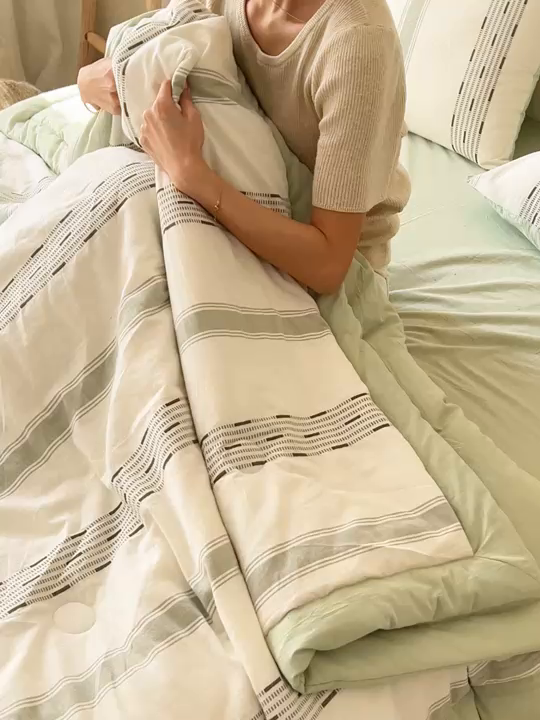 91家纺网 家纺一手货源 找家纺 恬思语家纺 2026春夏新款全棉色织大提花棉花夏被空调被夏凉被四件套如意系列 如意-绿