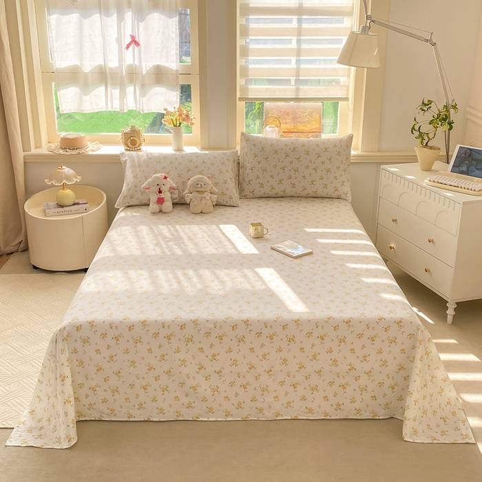 91家纺网 家纺一手货源 找家纺 晓时候 2026新款A类云感双层纱床单三件套单品单件床单 安然入夏