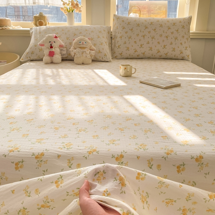 91家纺网 家纺一手货源 找家纺 晓时候 2026新款A类云感双层纱床单三件套单品单件床单 安然入夏