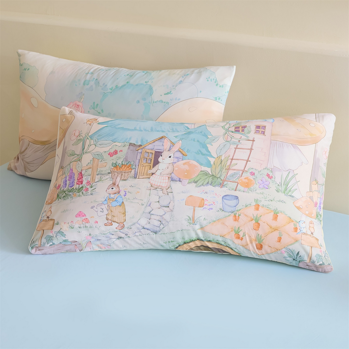 91家纺网 家纺一手货源 找家纺 恬思语家纺 2026春夏新品印花凉感丝大豆夏被夏凉被空调被 蘑菇-黄