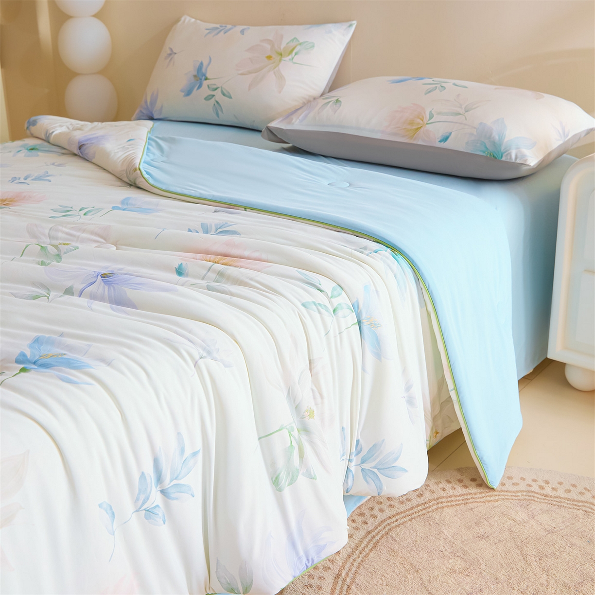 91家纺网 家纺一手货源 找家纺 恬思语家纺 2026春夏新品印花凉感丝大豆夏被夏凉被空调被 锦云-米