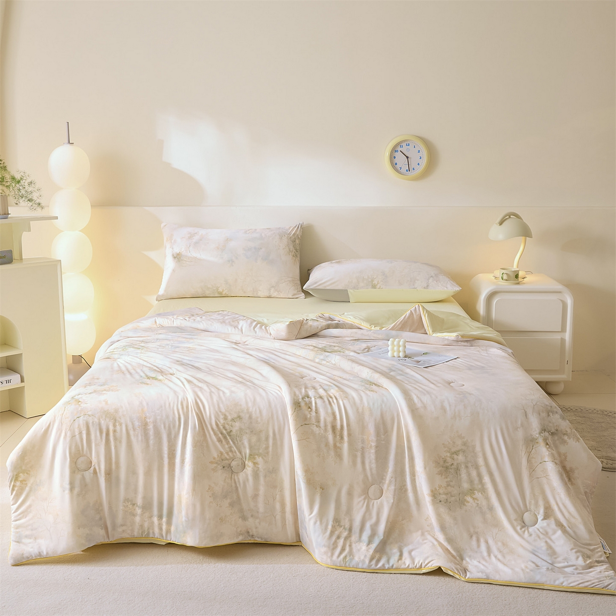 91家纺网 家纺一手货源 找家纺 恬思语家纺 2026春夏新品印花凉感丝大豆夏被夏凉被空调被 一帘幽梦-黄