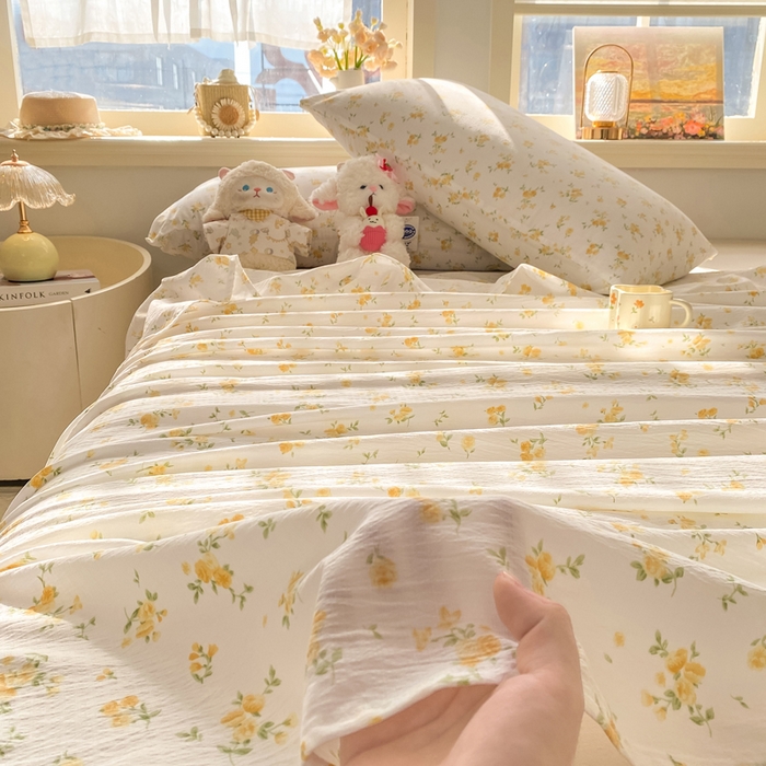 91家纺网 家纺一手货源 找家纺 晓时候 2026新款A类云感双层纱床单三件套单品单件床单 安然入夏